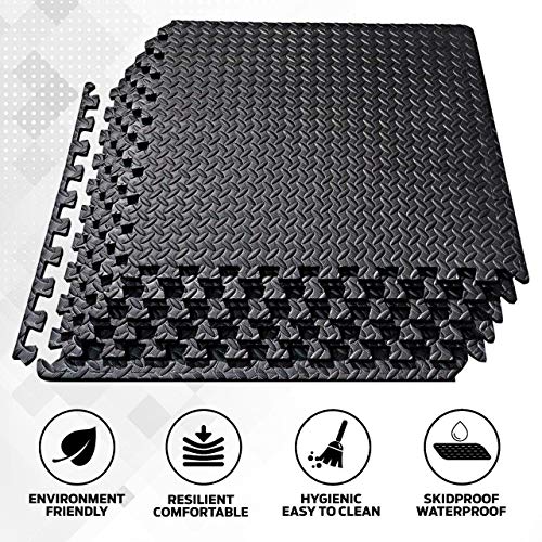 ComFy Mat | Suelo Gimnasio | Tatami Puzzle Suelo Goma Eva | Esterilla Fitness de Goma Antideslizante | Alfombra Puzzle para Deporte | Colchoneta | 24"x24"(60x60cm) (6 Tiles (24 Square Feet), Negro)