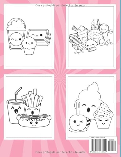 Comida kawaii Libro De Colorear Para Niños: +40 Lindas y Divertidas Páginas para Colorear para niños, niñas y todas las edades, páginas suaves y ... caramelo, helados, alimentos, chocolate y más