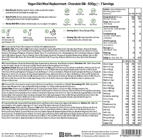 Comida Vegana Completa | Chocolate Suave | 100% Origen Vegetal | Asequible, Saludable, Rápido | Batido Sustitutivo de Comidas | THE PROTEIN WORKS | 500g