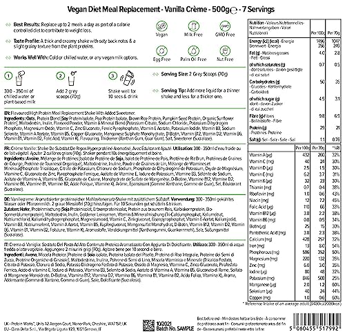 Comida Vegana Completa | Crema de Vainilla | 100% Origen Vegetal | Asequible, Saludable, Rápido | Batido Sustitutivo de Comidas | THE PROTEIN WORKS | 500g