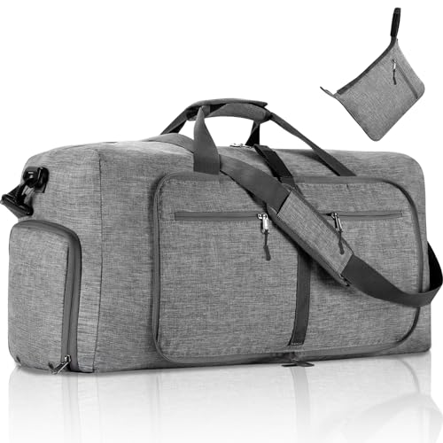 Comius Sharp 65L Bolsa de Viaje Mujer Hombre, Plegable Ligera Bolsa Deporte, Bolsa Grande de Fin de Semana con Compartimento Zapatos (Gris)