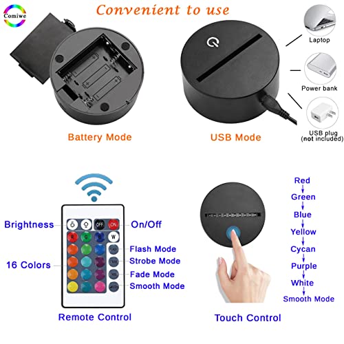 Comiwe Patines de Cuatro Ruedas Luz de Noche de Ilusión 3D,Control Táctil y Remoto de 16 Colores,Lámpara de Mesa de Noche LED Para Decoración del Hogar,Regalo Para Niñas,Niños,Adultos,Amigos y Familia