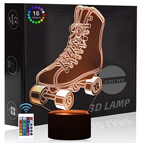 Comiwe Patines de Cuatro Ruedas Luz de Noche de Ilusión 3D,Control Táctil y Remoto de 16 Colores,Lámpara de Mesa de Noche LED Para Decoración del Hogar,Regalo Para Niñas,Niños,Adultos,Amigos y Familia