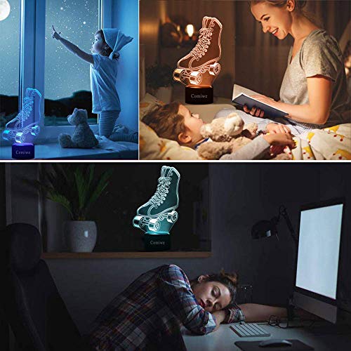 Comiwe Patines de Cuatro Ruedas Luz de Noche de Ilusión 3D,Control Táctil y Remoto de 16 Colores,Lámpara de Mesa de Noche LED Para Decoración del Hogar,Regalo Para Niñas,Niños,Adultos,Amigos y Familia