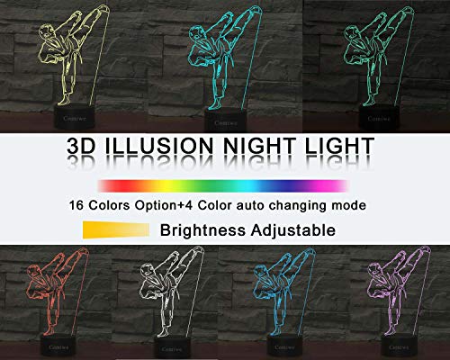 Comiwe Taekwondo Luz de Noche de Ilusión 3D Juguete,Control Táctil y Remoto de 16 Colores,Lámpara de Mesa de Noche LED Para Decoración del Hogar,Regalo Para Niñas,Niños,Adultos,Amigos y Familia