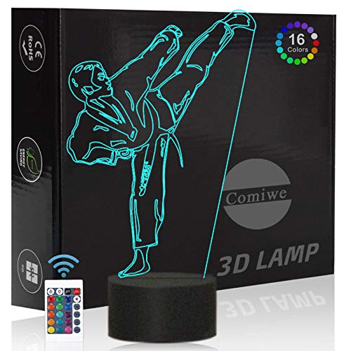 Comiwe Taekwondo Luz de Noche de Ilusión 3D Juguete,Control Táctil y Remoto de 16 Colores,Lámpara de Mesa de Noche LED Para Decoración del Hogar,Regalo Para Niñas,Niños,Adultos,Amigos y Familia