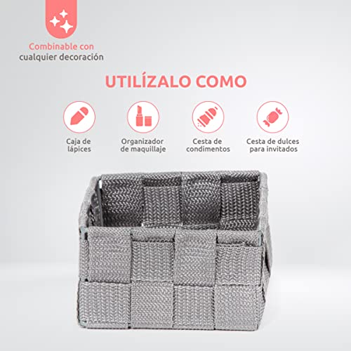 Compactor Organizador cuadrado, Fabricado con hilo trenzado, Modelo Stan, Color gris, Tamaño S: 12 x 12 x 7 cm, RAN6456