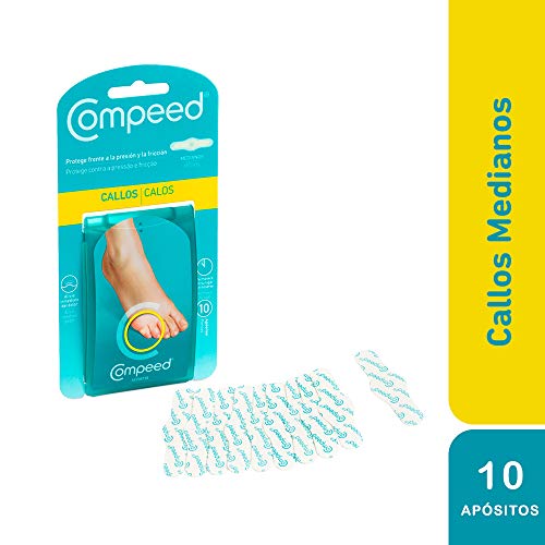 COMPEED Callos Protección - Medianos, 10 Apósitos Hidrocoloides - Tratamiento de pies para la eliminación Natural del Callo, Tamaño del apósito 1,7 x 6,0 centímetros