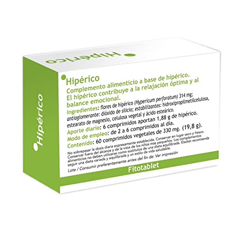 Complemento Alimenticio de Hipérico - 60 Comprimidos - Contribuye a Mejorar el Estado de Ánimo - Ayuda a Relajarse y a Descansar - Contribuye a Aliviar las Molestias Digestivas - Eladiet