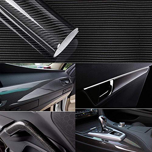 CompraFun Vinilo Fibra de Carbono 6D, Vinilo Coche 300 * 30CM Película Pegatina Decoración Autoadhesiva Impermeable sin Burbujas, para Coche Motocicleta Móvil Ordenador, con Accesorios