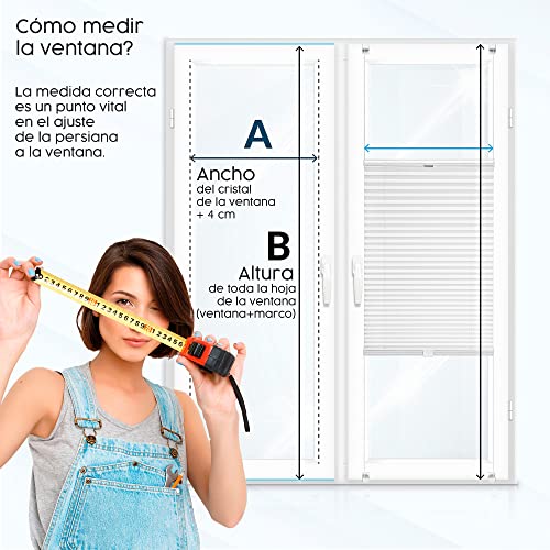 Concept Blinds - Persiana Plisada Personalizada SIN perforación - Colección Premium 18 Colores de Tela - Montaje rápido y fácil (Altura de 150 cm a 230 cm)