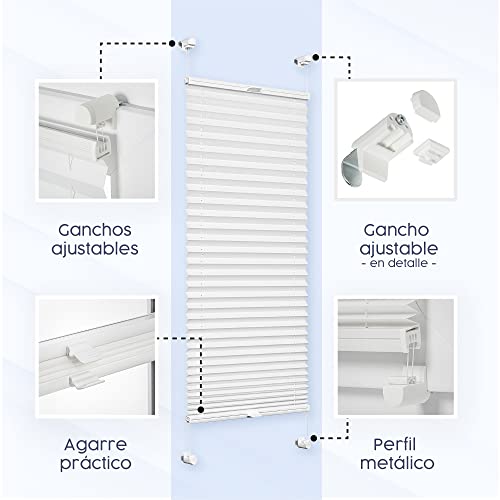 Concept Blinds - Persiana Plisada Personalizada SIN perforación - Colección Premium 18 Colores de Tela - Montaje rápido y fácil (Altura de 150 cm a 230 cm)