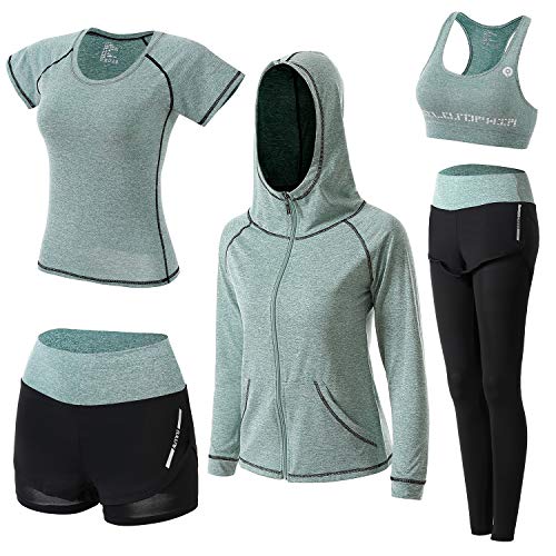 Conjunto Chandal Mujer Completo Conjuntos Deportivos para Mujer Deporta Ropa Chándal Traje Deportivo de jogging Yoga Set Conjunto de Gimnasio Ejercicio Entrenamiento Fitness Tenis Ropa (Verde, L)