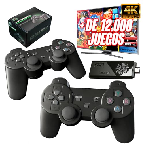 Consola Arcade Retro - Mas de 12000 Juegos - 9 emuladores - 2 mandos inalámbricos - videoconsola portatil - Game Stick con Salida HDMI 4K - 64GB