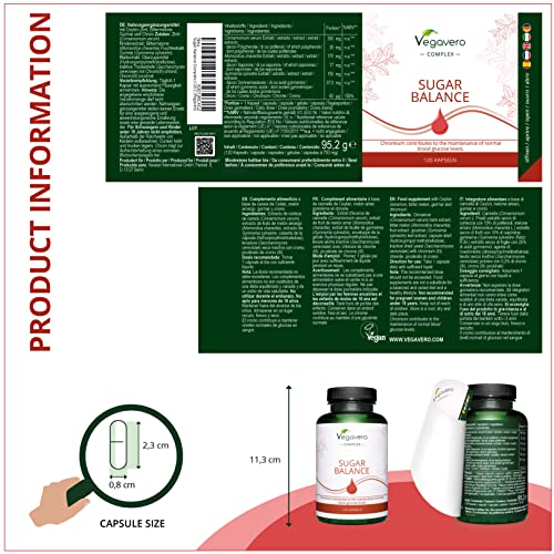 CONTROL DE GLUCOSA | Picolinato de CROMO LYNSIDE® | 120 Cápsulas | Blood Sugar | Canela Ceylan + Gymnema Silvestre + Bitter Melon | Para 4 Meses | Vegano & Sin Aditivos | Vegavero®