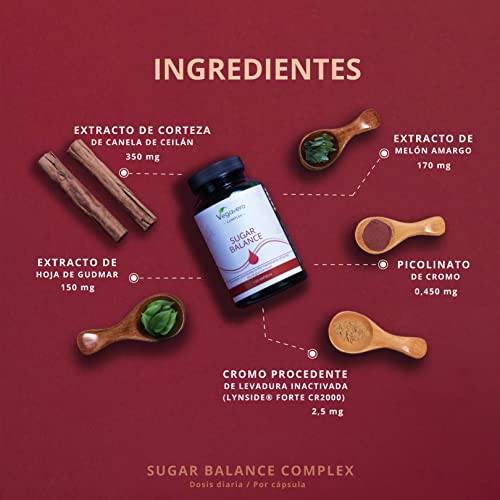 CONTROL DE GLUCOSA | Picolinato de CROMO LYNSIDE® | 120 Cápsulas | Blood Sugar | Canela Ceylan + Gymnema Silvestre + Bitter Melon | Para 4 Meses | Vegano & Sin Aditivos | Vegavero®