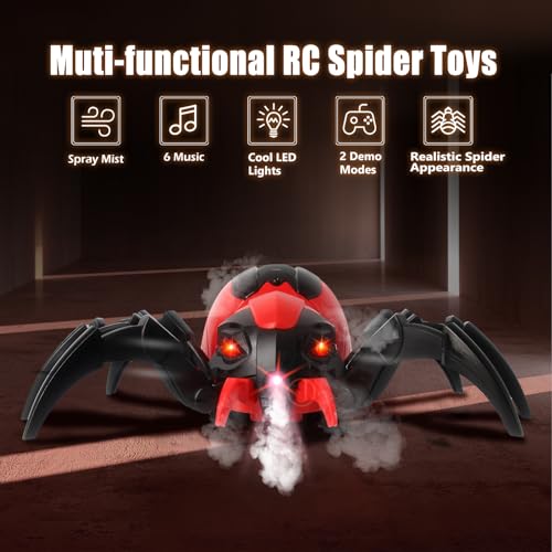 Control Remoto Spider Juguetes para niños - Arañas RC Reales, Efectos Musicales, Luces led, Juguetes para 3 4 5 6 7 8 9 10 11 12 años niños/niñas, Regalo de cumpleaños de Halloween