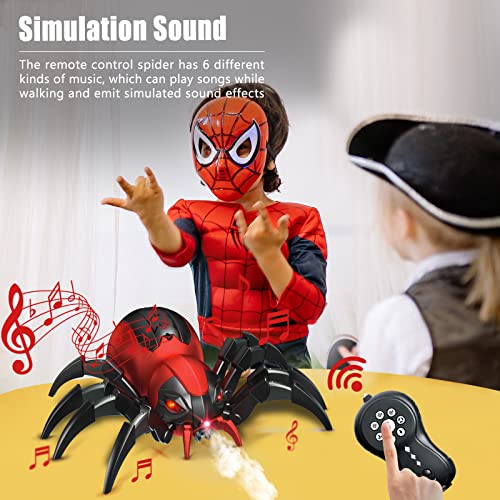 Control Remoto Spider Juguetes para niños - Arañas RC Reales, Efectos Musicales, Luces led, Juguetes para 3 4 5 6 7 8 9 10 11 12 años niños/niñas, Regalo de cumpleaños de Halloween