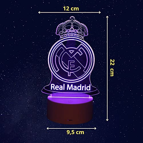 Cool&Cute Lámpara led mesita de noche R Madrid con 2 Pantallas y 16 colores de luz- real madrid regalos- luz quitamiedos- cosas de futbol para niños- lampara escudo madrid