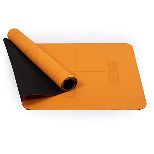 COOLDOT Esterilla Yoga Antideslizante 100% Caucho Ecológico Natural – Mat para Yoga Premium Colchoneta ligera Pilates Sistema Alineamiento Líneas Corporales + Correa Transporte (Naranja, 1.5 mm)