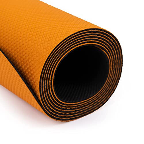 COOLDOT Esterilla Yoga Antideslizante 100% Caucho Ecológico Natural – Mat para Yoga Premium Colchoneta ligera Pilates Sistema Alineamiento Líneas Corporales + Correa Transporte (Naranja, 1.5 mm)