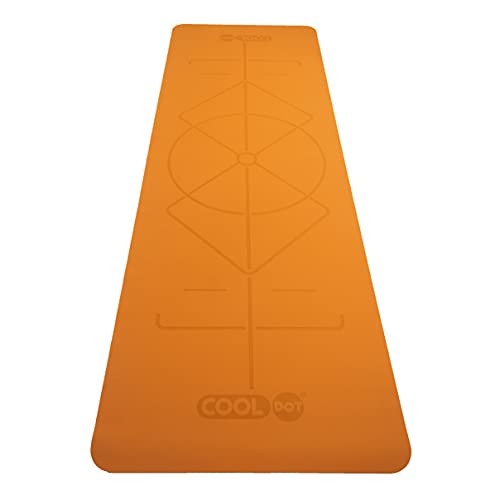 COOLDOT Esterilla Yoga Antideslizante 100% Caucho Ecológico Natural – Mat para Yoga Premium Colchoneta ligera Pilates Sistema Alineamiento Líneas Corporales + Correa Transporte (Naranja, 1.5 mm)