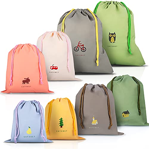 Coolzon 8 Pcs Bolsa Impermeable con Cordón, Bolso Cuerdas Infantil Para Ropa Zapatos Playa Natación Viaje Gimnasio, Bolsas de Almacenamiento Mochilas de Cuerdas 8 Patrones 3 Tamaños