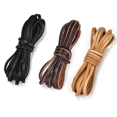 Cordón de Cuero Genuino Retro de 2 Metros, Pulseras de Cuerda de Cuero de Vaca de Hilo Plano de 3/4/5mm, Accesorios para Hacer joyería DIY