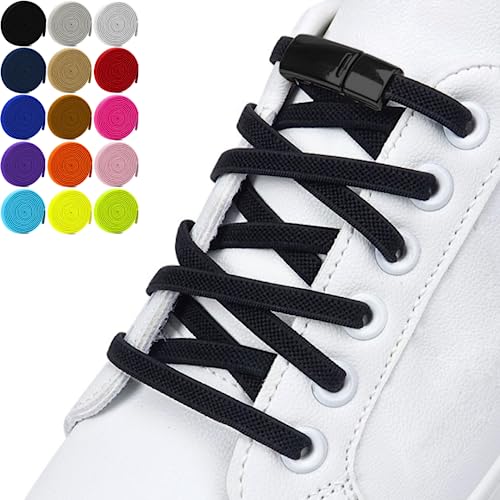 Cordones Elasticos Sin Atar - Cordones Ajustables Resistentes con Cierres Magneticos - Aptos en Zapatos y Zapatillas - Para Niños y Adultos (Negro)