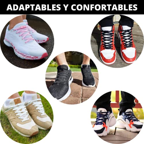 Cordones Elasticos Sin Atar - Cordones Ajustables Resistentes con Cierres Magneticos - Aptos en Zapatos y Zapatillas - Para Niños y Adultos (Negro)