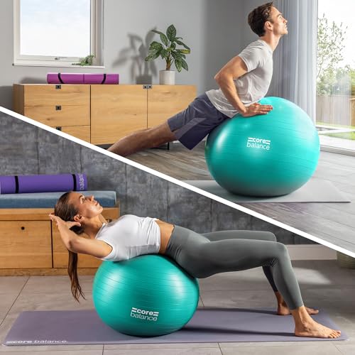 Core Balance, Pelota de Pilates, Fitness, Yoga, Embarazo, Fitball para Ejercicios Gimnasia - Muy Resistente – Tamaño 55cm 65cm 75cm 85cm - Hinchador Incluido