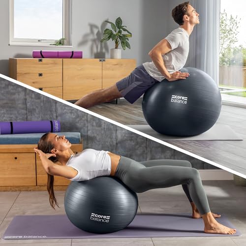 Core Balance, Pelota de Pilates, Fitness, Yoga, Embarazo, Fitball para Ejercicios Gimnasia - Muy Resistente – Tamaño 55cm 65cm 75cm 85cm - Hinchador Incluido