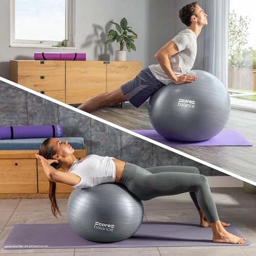 Core Balance, Pelota de Pilates, Fitness, Yoga, Embarazo, Fitball para Ejercicios Gimnasia - Muy Resistente – Tamaño 55cm 65cm 75cm 85cm - Hinchador Incluido