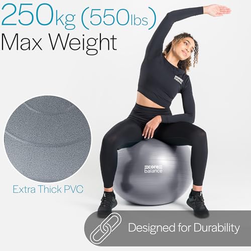 Core Balance, Pelota de Pilates, Fitness, Yoga, Embarazo, Fitball para Ejercicios Gimnasia - Muy Resistente – Tamaño 55cm 65cm 75cm 85cm - Hinchador Incluido