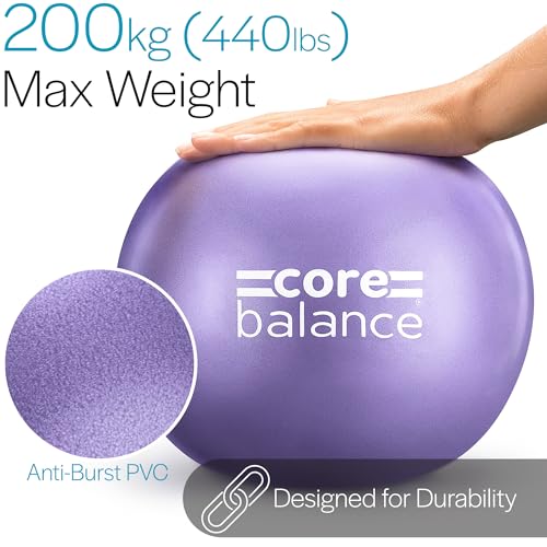 Core Balance Pelota de Pilates Pequeña. Softball 23cm Diámetro. Antideslizante, Anti Reventones, PVC Seguro. para Yoga, Rehabilitación y Entrenamiento en Casa. Fácil de Inflar, Máx. 200kg. 4 Colores.