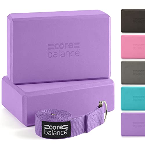 Core Balance Set Bloque Espuma Yoga Con Correa - Ladrillo Soporte De Yoga Pilates. Alta Densidad, Resistente, Firme, Ligero - Correa Algodón Con Hebilla D GRATIS, 5 colores