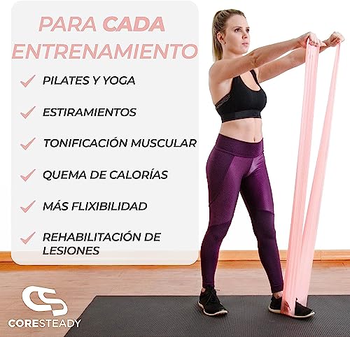 Coresteady Gomas elásticas de musculación para Hombres y Mujeres - Banda elástica - Tonifica y desarrolla Fuerza, flexibilidad y Masa Muscular - Incluye guía de Ejercicios (#7 Set DE 4, 2 Metro)