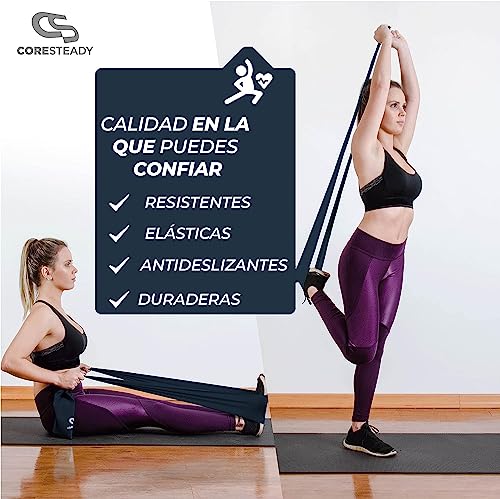 Coresteady Gomas elásticas de musculación para Hombres y Mujeres - Banda elástica - Tonifica y desarrolla Fuerza, flexibilidad y Masa Muscular - Incluye guía de Ejercicios (#7 Set DE 4, 2 Metro)