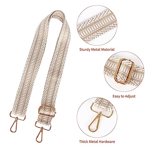 Correa ancha para el hombro Correas de recambio para bolsos Correa de repuesto ajustable con ganchos giratorios de metal Correa de hombro estilo étnico Correa para Bolso Crossbody (caqui)