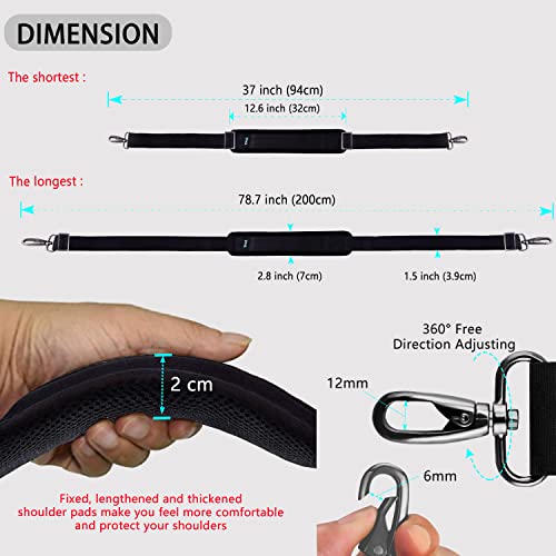 Correa de Hombro de 79", Almohadilla de Cojín Fija Extragruesa y Cierres Dobles Correa de Repuesto Universal con Ganchos Giratorios de Metal (200 cm,Negro)