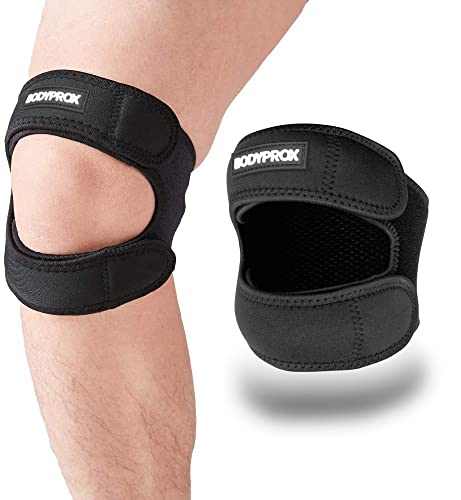 Correa de soporte del tendón rotuliano (grande), correa de neopreno ajustable para aliviar el dolor de rodilla de correr, artritis, saltar, recuperación de lesiones de tenis, L