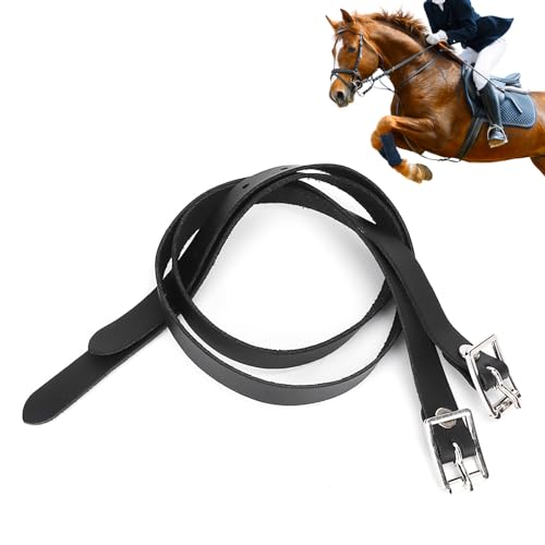 Correas Espuelas Cuero, Paquete 2 Correas Espuelas Caballo Inglesas 50 cm/19,7 Pulgadas Correas Espuelas Cuero Hebilla Acero Inoxidable Accesorios para Arnés de Caballo, Negro para Montar a Caballo