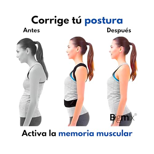 Corrector postura espalda BIGMIX®, mujer y hombre, talla única, cinturas de 65 a 95 cm.