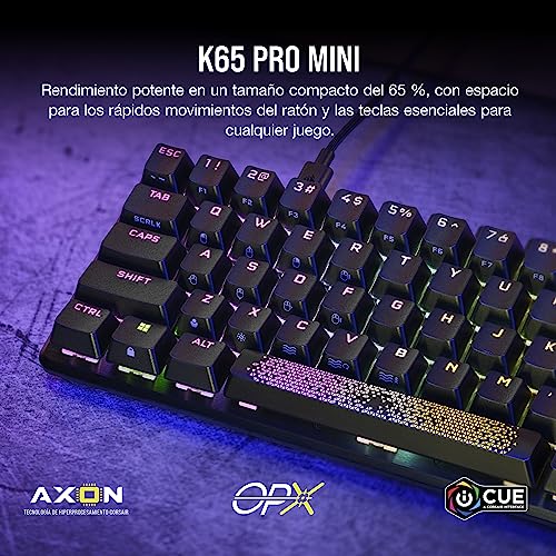 Corsair K65 PRO MINI RGB 65% Optical-Mechanical Wired Gaming Keyboard - Interruptores OPX - Teclados PBT Double-Shot - Compatible con iCUE - PC, PS5, PS4, Xbox - QWERTY ES - Negro