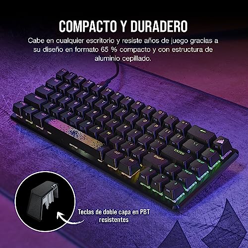 Corsair K65 PRO MINI RGB 65% Optical-Mechanical Wired Gaming Keyboard - Interruptores OPX - Teclados PBT Double-Shot - Compatible con iCUE - PC, PS5, PS4, Xbox - QWERTY ES - Negro