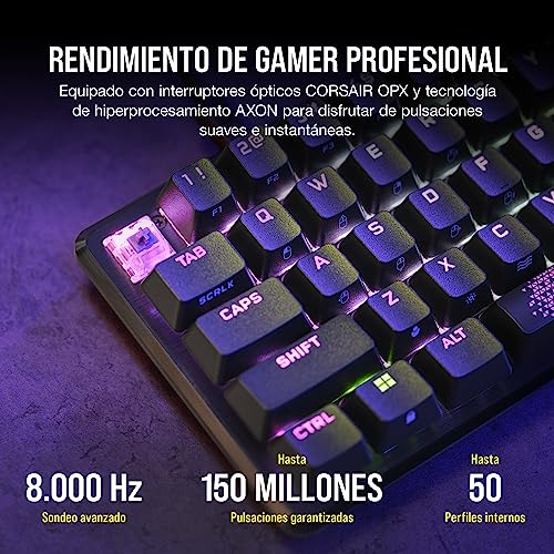 Corsair K65 PRO MINI RGB 65% Optical-Mechanical Wired Gaming Keyboard - Interruptores OPX - Teclados PBT Double-Shot - Compatible con iCUE - PC, PS5, PS4, Xbox - QWERTY ES - Negro