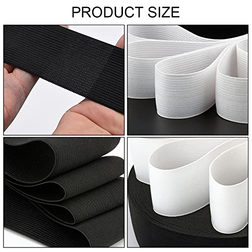 Coser la Banda Elástica, Cinta Elástica Plana, Goma Elástica, Elásticas Planas Bandas de Costura, para Coser Pantalones, Mangas, Guantes, Gorros, 2 Piezas, Blanco + Negro