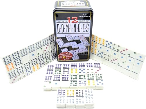 COSHANO Dominó Doble 12 Puntos de Colores Juego 91 fichas Caja de Metal incluida Dominoes.