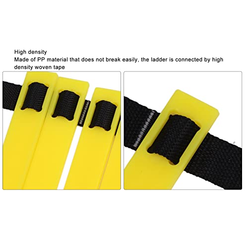 Cosiki Escalera de Entrenamiento, Escalera de Entrenamiento ágil de Nailon PP Amarillo Negro 12 Peldaños Ancho Ajustable con Escala para Voleibol