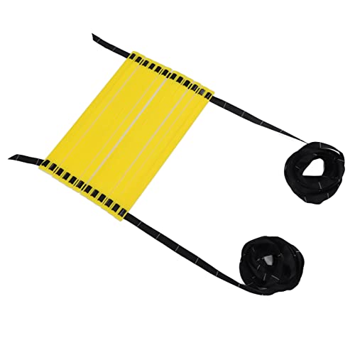 Cosiki Escalera de Entrenamiento, Escalera de Entrenamiento ágil de Nailon PP Amarillo Negro 12 Peldaños Ancho Ajustable con Escala para Voleibol